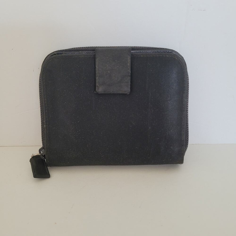 Vintage Prada Milano Black Nylon Saffiano Leather Zip Around Wallet Made in - Picture 2 of 16